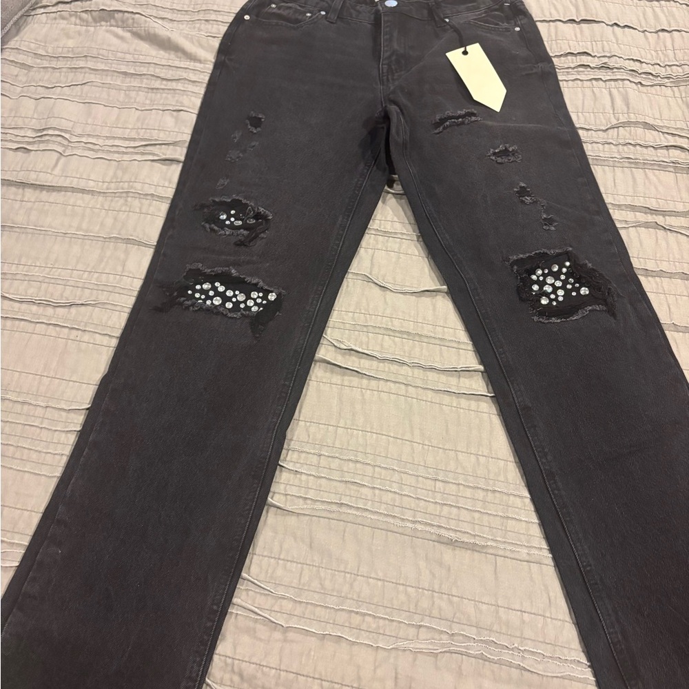 Edgy Black Distressed Women's Straight Leg Jeans